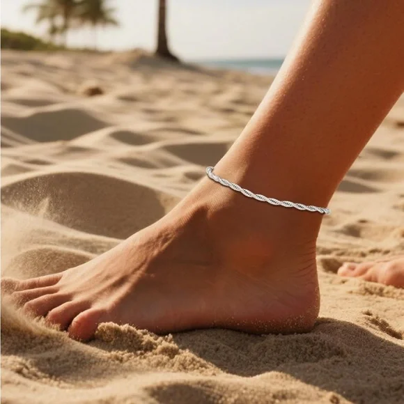 FOCALOOK 14K Gold Plated Twist Rope Anklet Stainless Steel - Picture 6 of 6